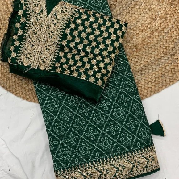 PARTY WEAR SAREE BLOUSE NEW SARI INDIAN PAKISTANI WEDDING DESIGNER BOLLYWOOD - Picture 6 of 7